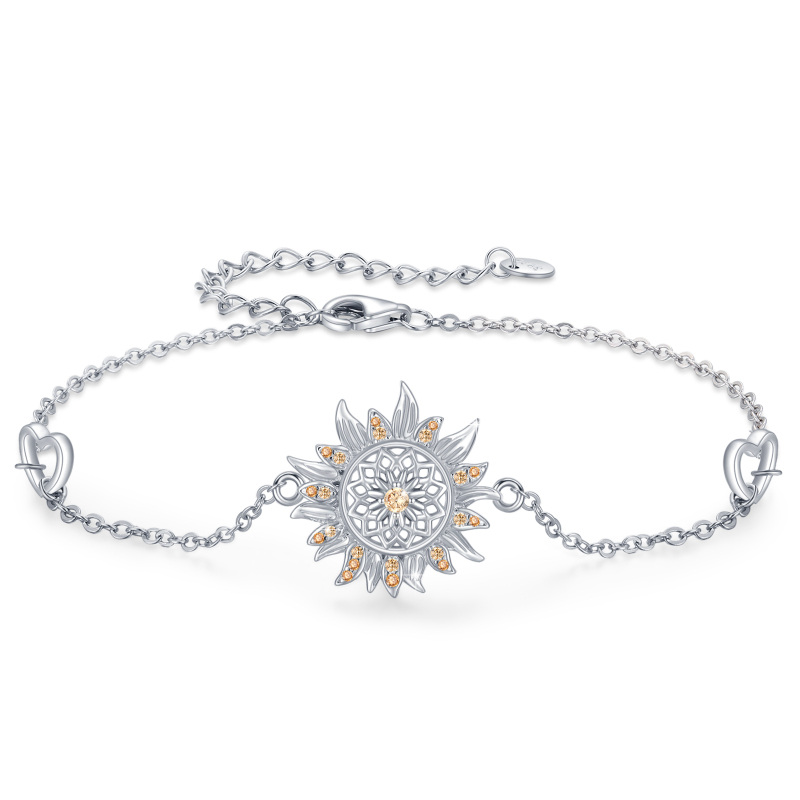 Bracelet en argent sterling avec pendentif tournesol en zircon cubique