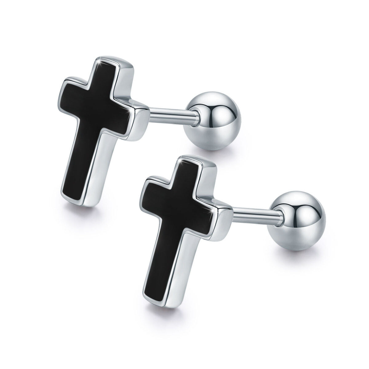 Sterling Silver Cross Stud Earrings-1
