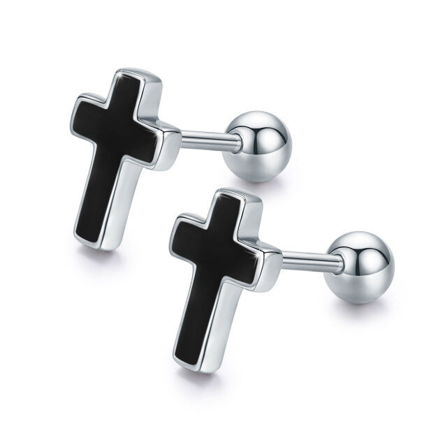 Sterling Silver Cross Stud Earrings-0