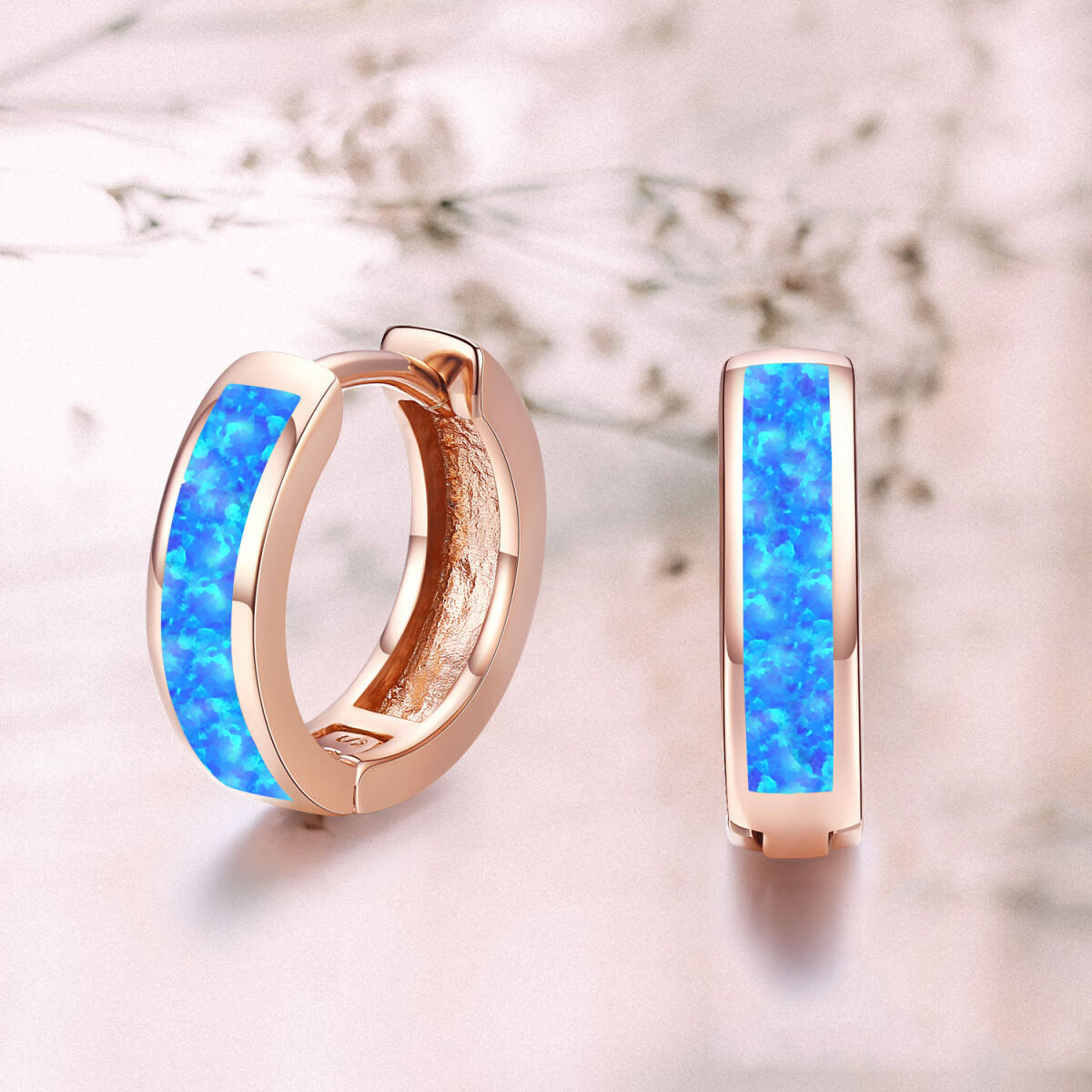 Sterling Silver with Rose Gold Plated Circular Shaped Opal Mother & Sisters Hoop Earrings-5