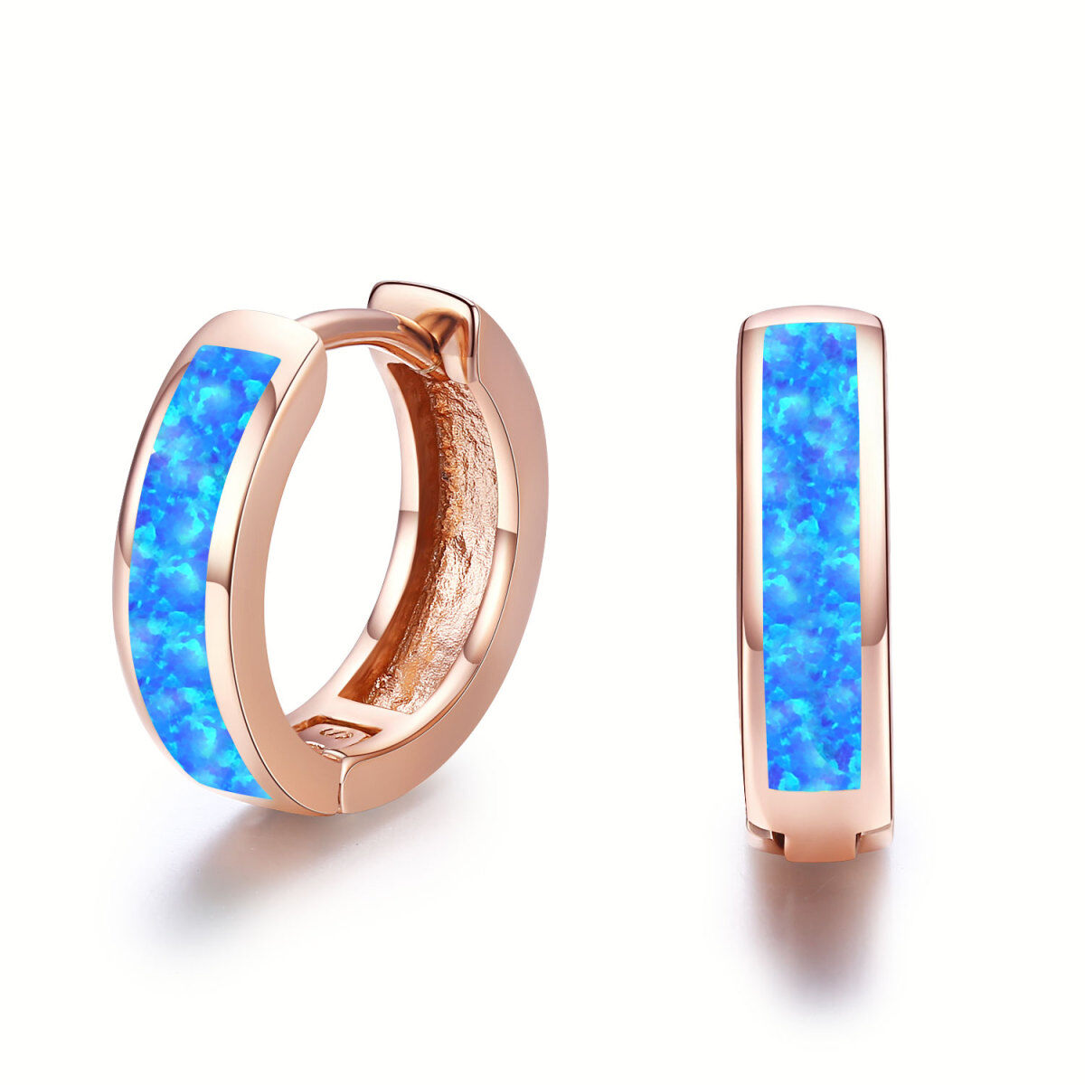 Sterling Silver with Rose Gold Plated Circular Shaped Opal Mother & Sisters Hoop Earrings-1