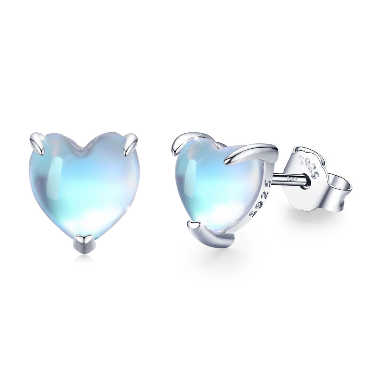 Sterling Silver Heart Moonstone Heart Stud Earrings-1