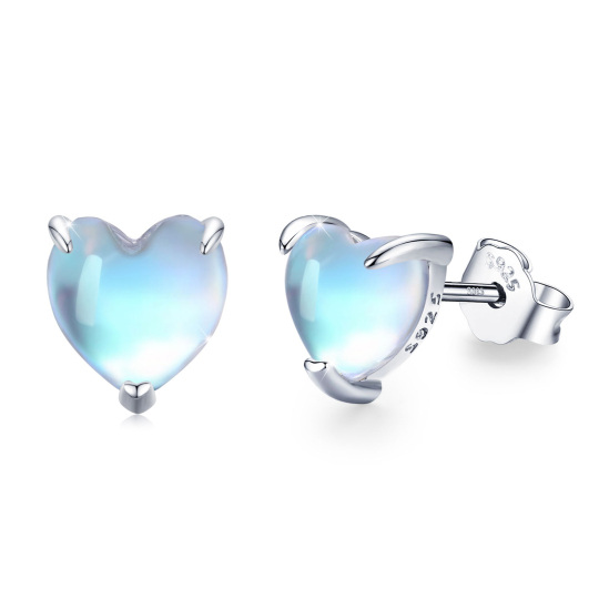 Sterling Silver Heart Moonstone Heart Stud Earrings