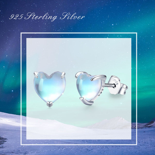 Sterling Silver Heart Moonstone Heart Stud Earrings-3