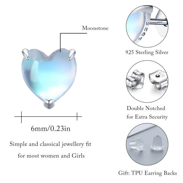 Sterling Silver Heart Moonstone Heart Stud Earrings-5