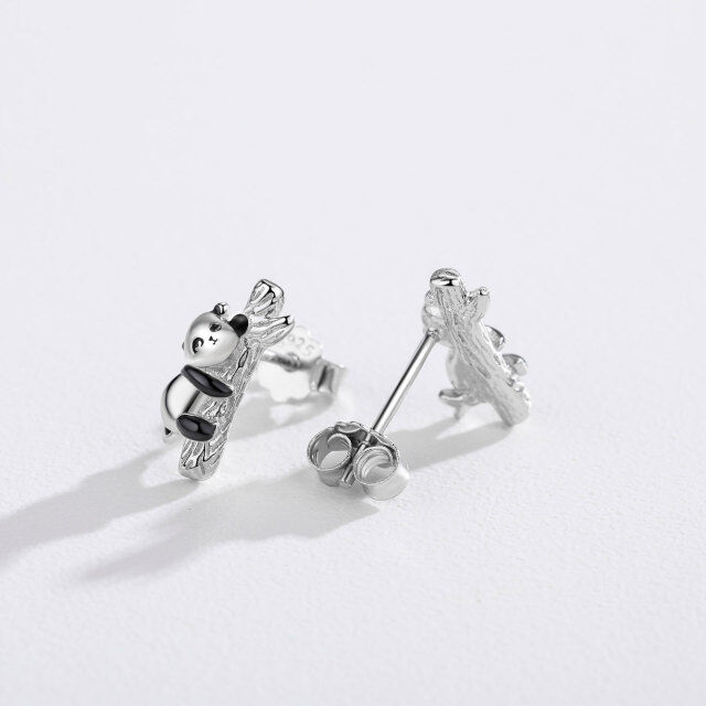 Sterling Silver Panda Stud Earrings-3