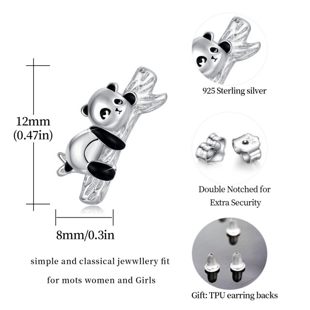 Sterling Silver Panda Stud Earrings-4