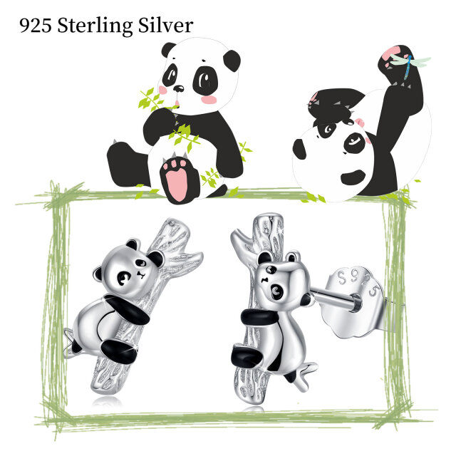 Sterling Silver Panda Stud Earrings-5