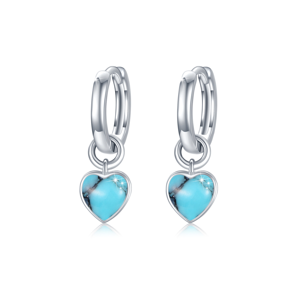 Sterling Silver Heart Turquoise Electrocardiogram Drop Earrings-1