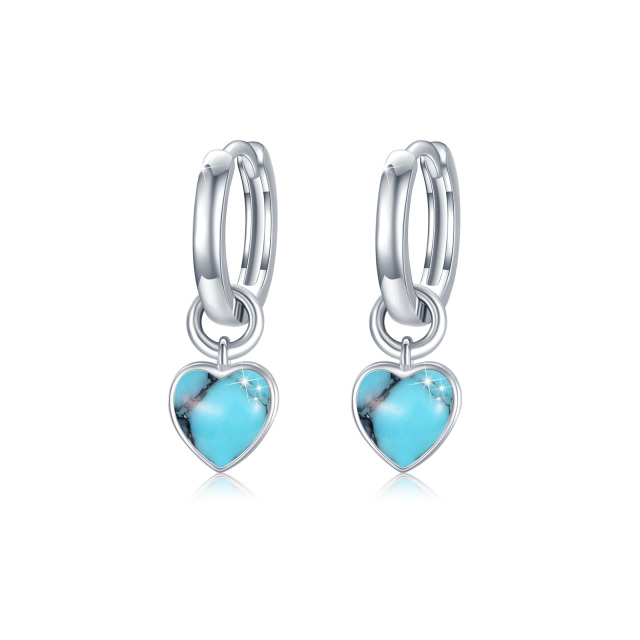 Sterling Silver Heart Turquoise Electrocardiogram Drop Earrings-0