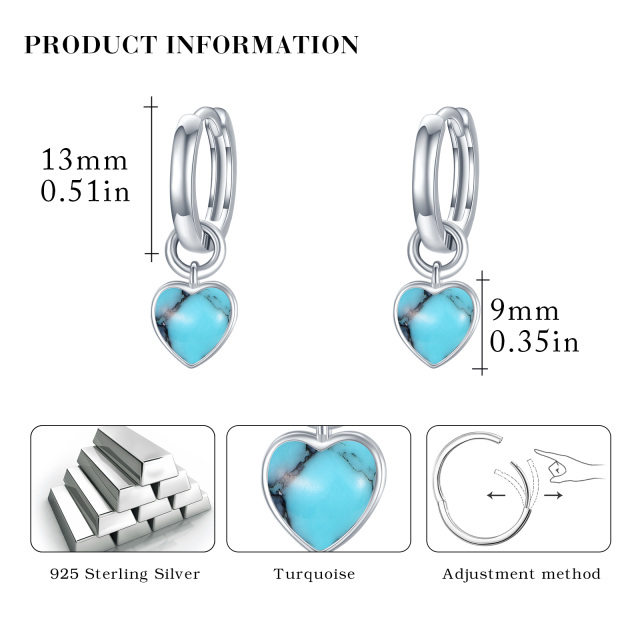 Sterling Silver Heart Turquoise Electrocardiogram Drop Earrings-4