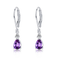 wholesale 925 Sterling Silver Purple Pear Cut Cubic Zirconia Drop Earrings For Women-