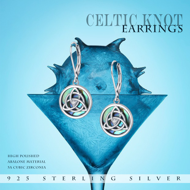 Sterling Silver Abalone Shellfish Celtic Knot Lever-back Earrings-6