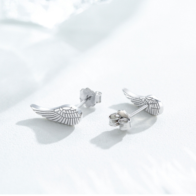 Sterling Silver Angel Wing Stud Earrings-4