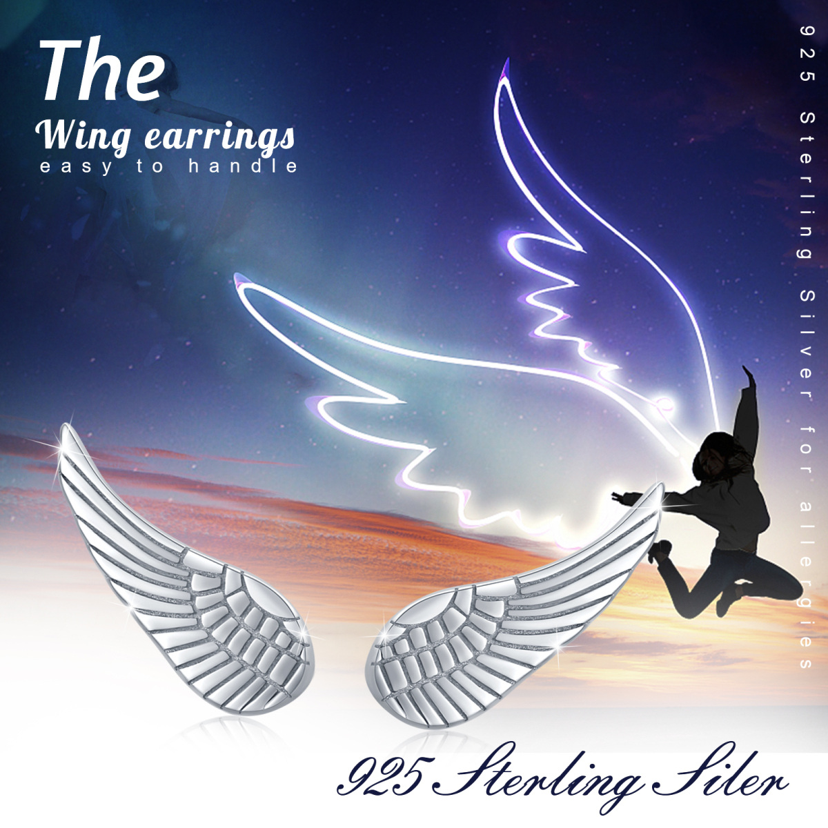 Sterling Silver Angel Wings Stud Earrings-6