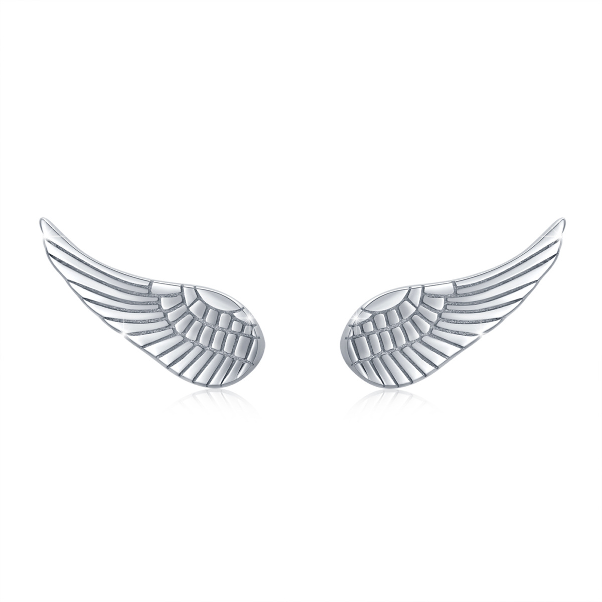 Sterling Silver Angel Wings Stud Earrings-1