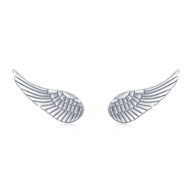 Sterling Silver Angel Wing Stud Earrings-1