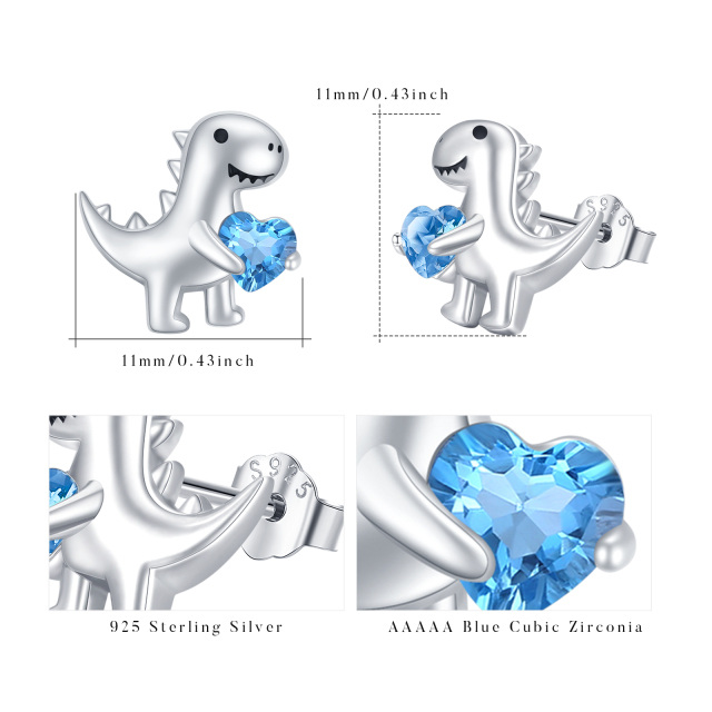 Sterling Silver Heart Cubic Zirconia Dinosaurs Stud Earrings-6