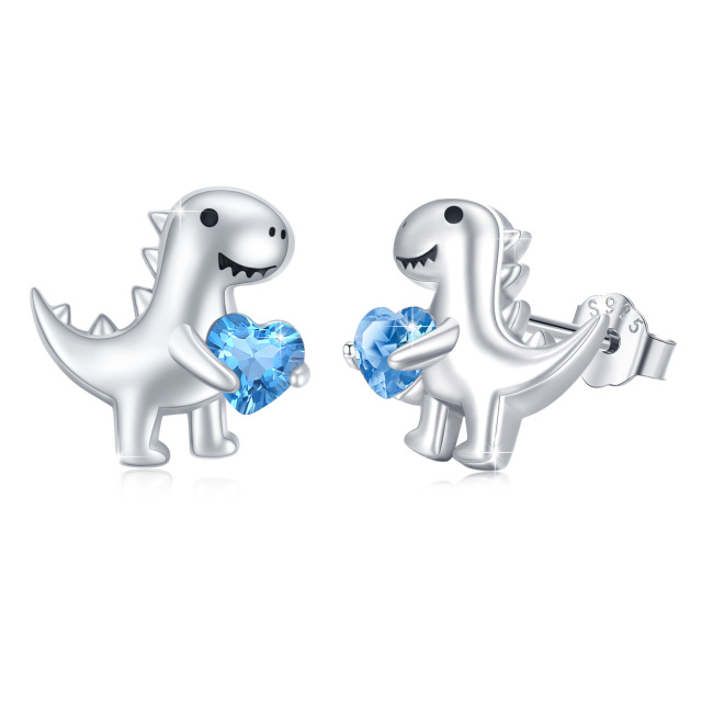 Sterling Silver Heart Cubic Zirconia Dinosaurs Stud Earrings-0
