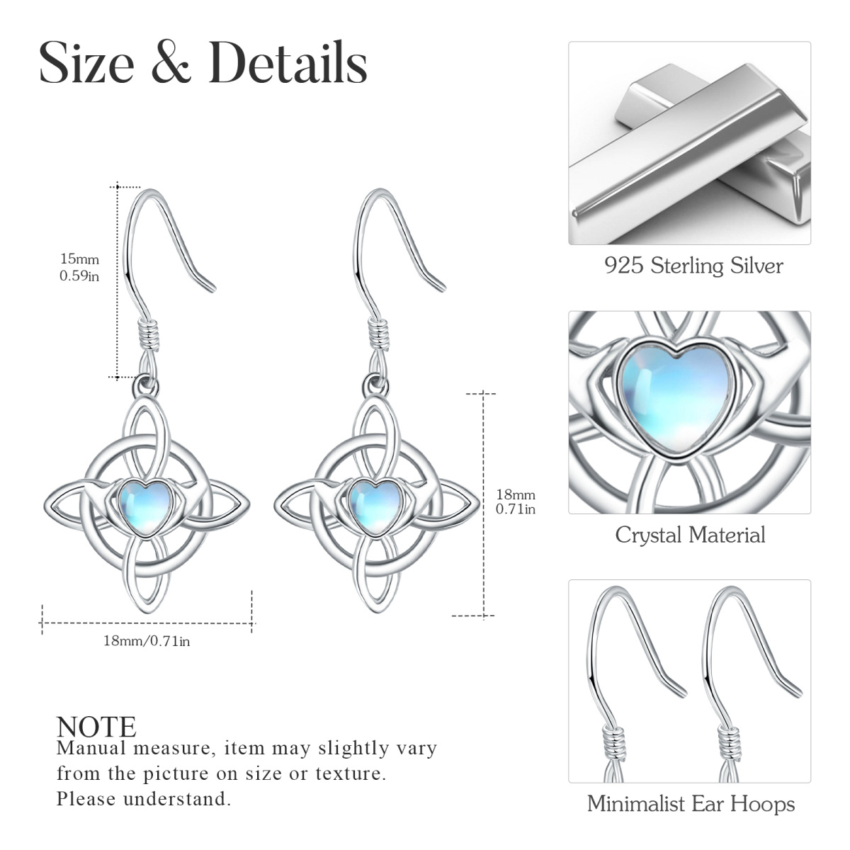 Sterling Silver Moonstone Celtic Knot Drop Earrings-5