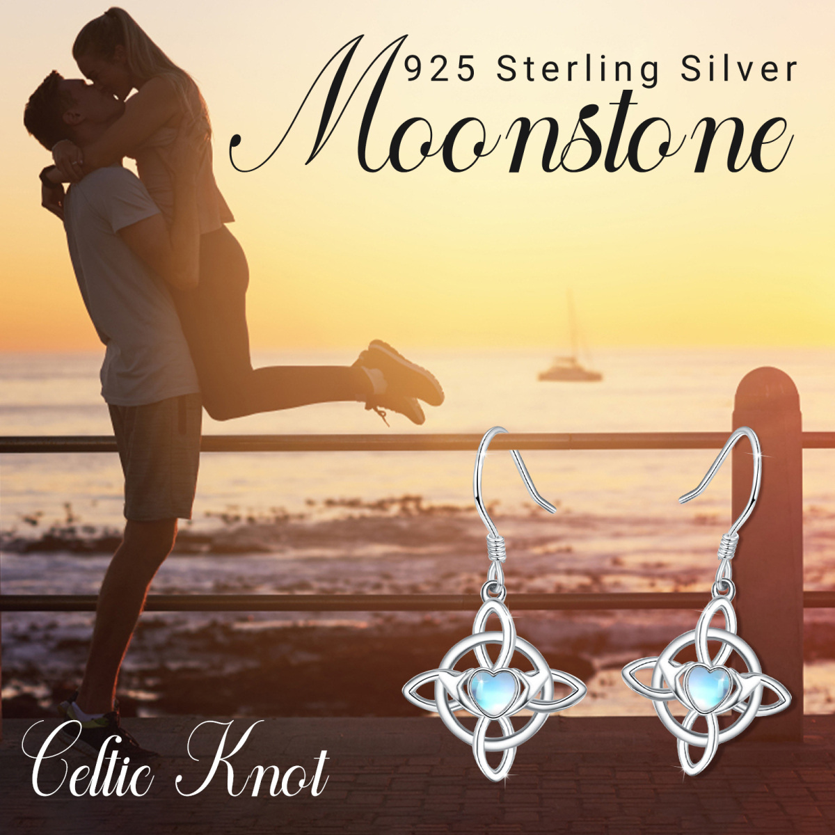 Sterling Silver Moonstone Celtic Knot Drop Earrings-6