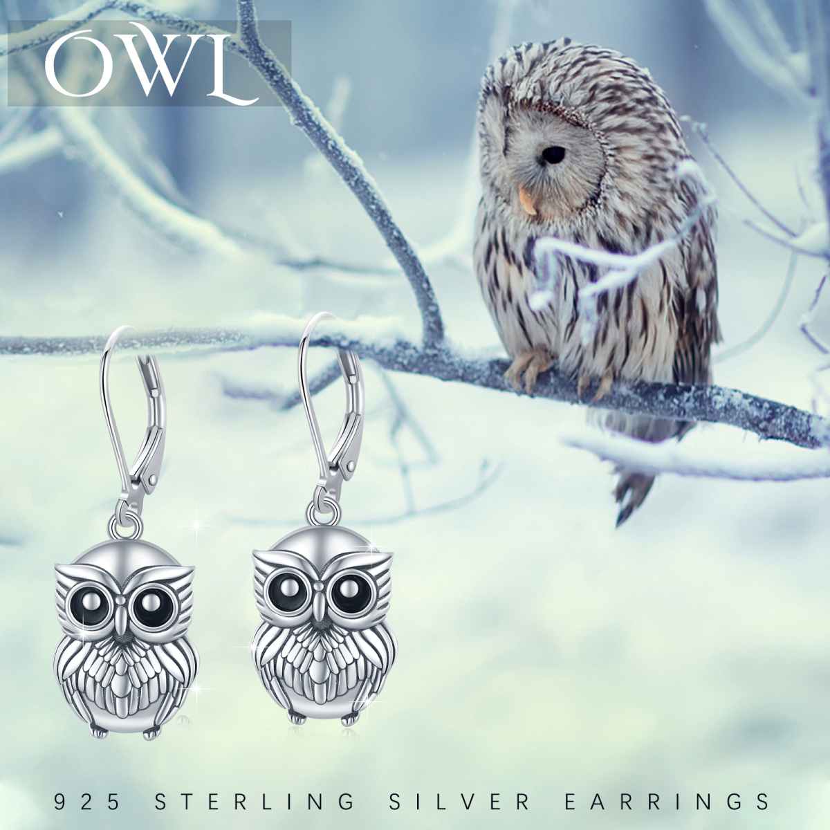 Boucles d'oreilles à levier en argent Sterling Owl-6