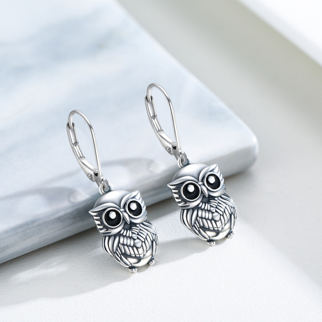 Sterling Silver Owl Lever-back Earrings-3