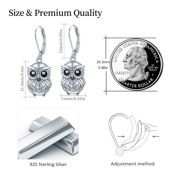 Sterling Silver Owl Lever-back Earrings-4