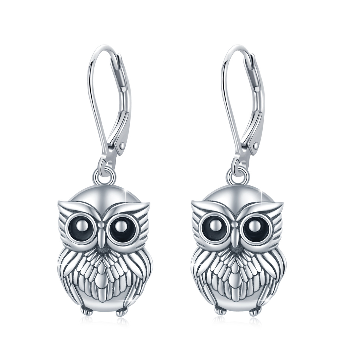 Sterling Silver Owl Lever-back Earrings-1