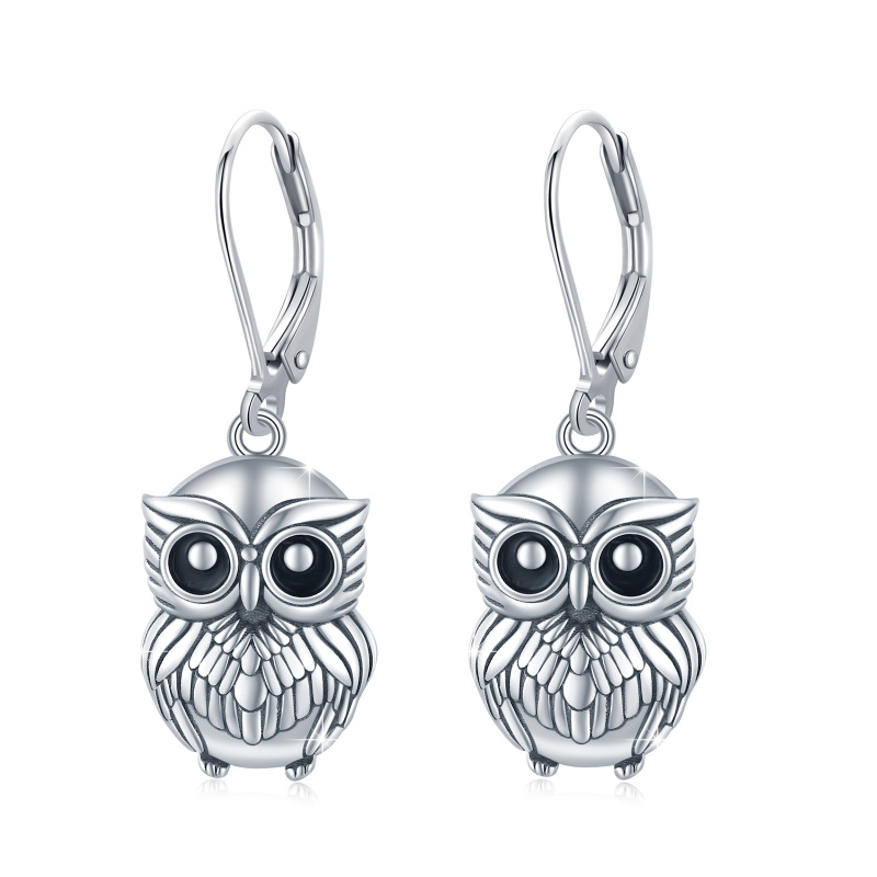 Sterling Silver Owl Lever-back Earrings