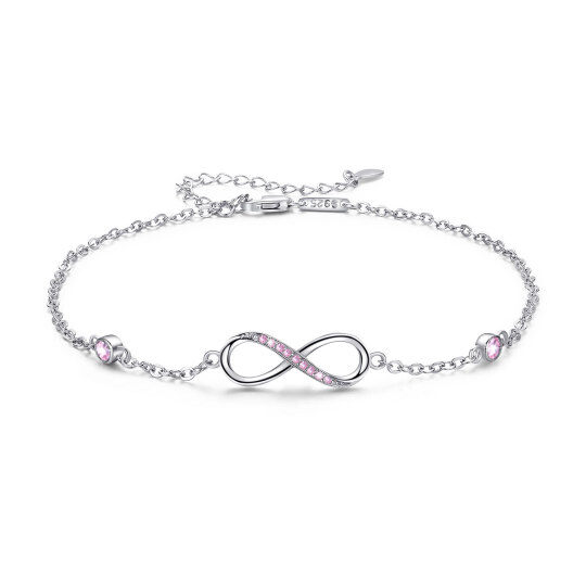 Sterling Silver Cubic Zirconia Infinity Symbol Single Layer Anklet