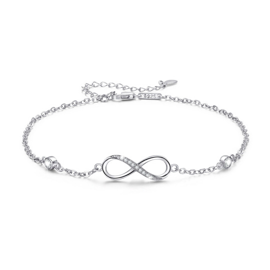 Sterling Silver Circular Shaped Cubic Zirconia Infinity Symbol Single Layer Anklet