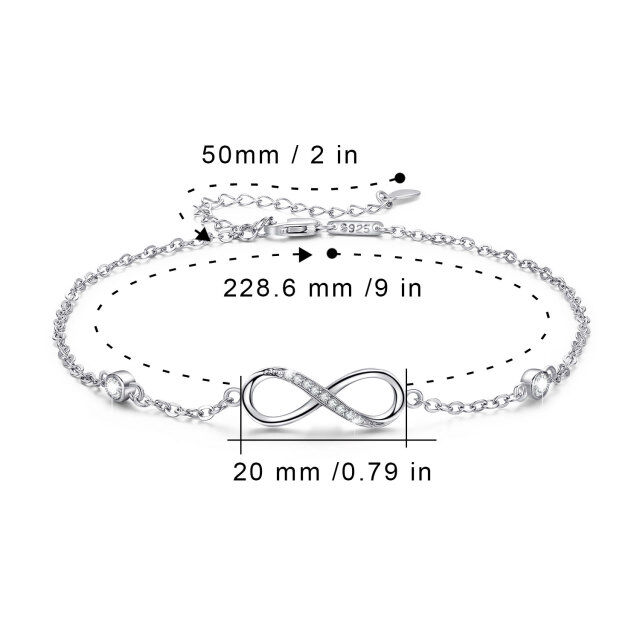 Tornozeleira de prata esterlina em forma circular com zircónias cúbicas e símbolo do infin-6