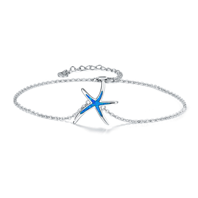 Sterling Silver Opal Starfish Single Layer Anklet-0