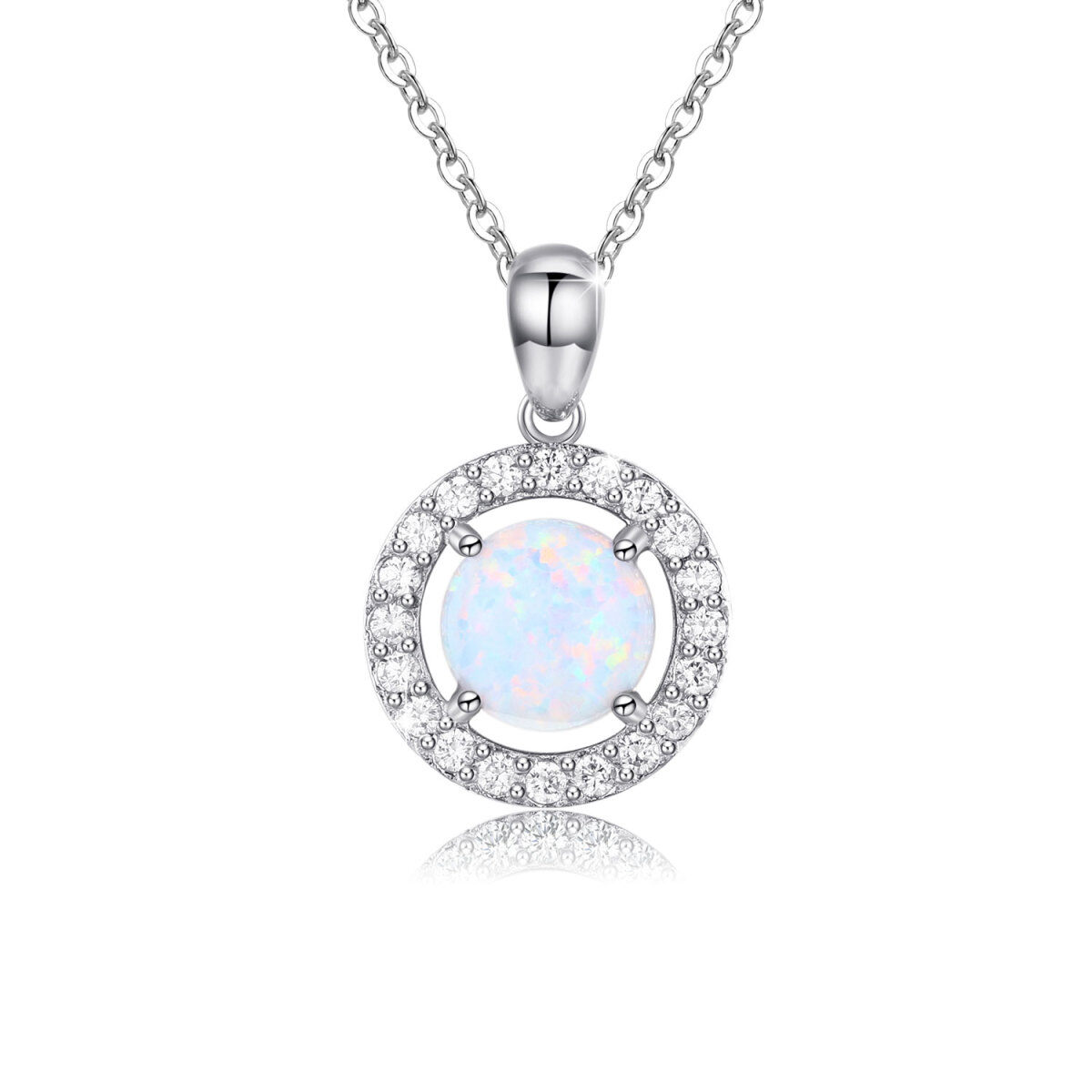 Sterling Silver Circular Shaped Opal Round Pendant Necklace-1
