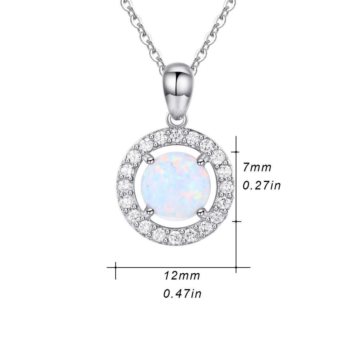 Sterling Silver Circular Shaped Opal Round Pendant Necklace-5