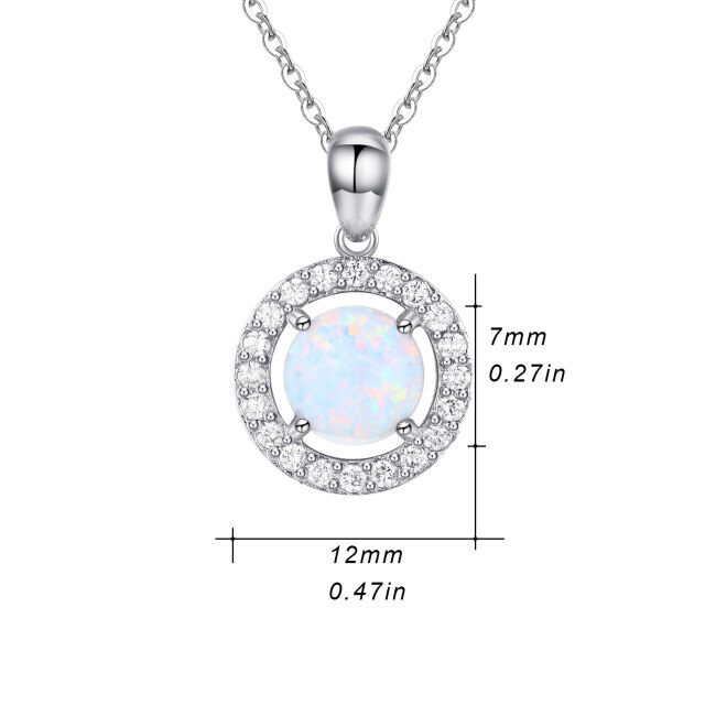 Sterling Silver Circular Shaped Opal Round Pendant Necklace-4