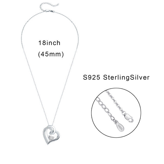 Sterling Silver Heart Shaped Zircon Heart Pendant Necklace with Engraved Word-3
