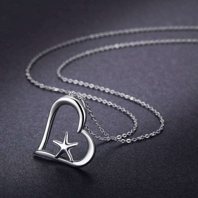 Sterling Silver Starfish & Heart Pendant Necklace-3