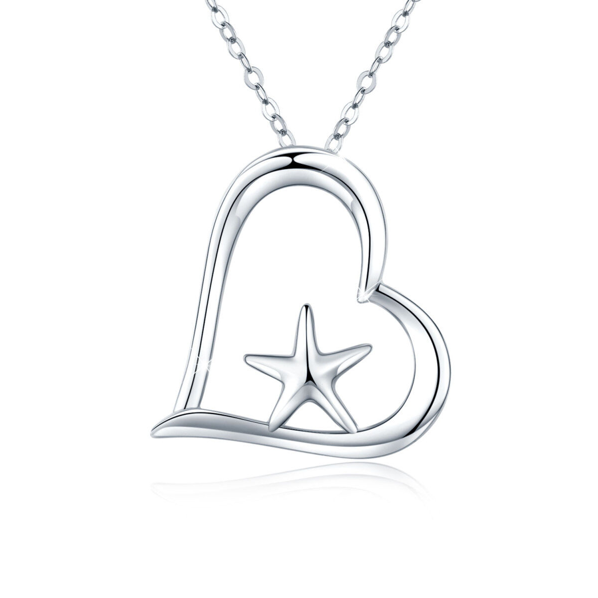 Sterling Silver Starfish & Heart Pendant Necklace-8