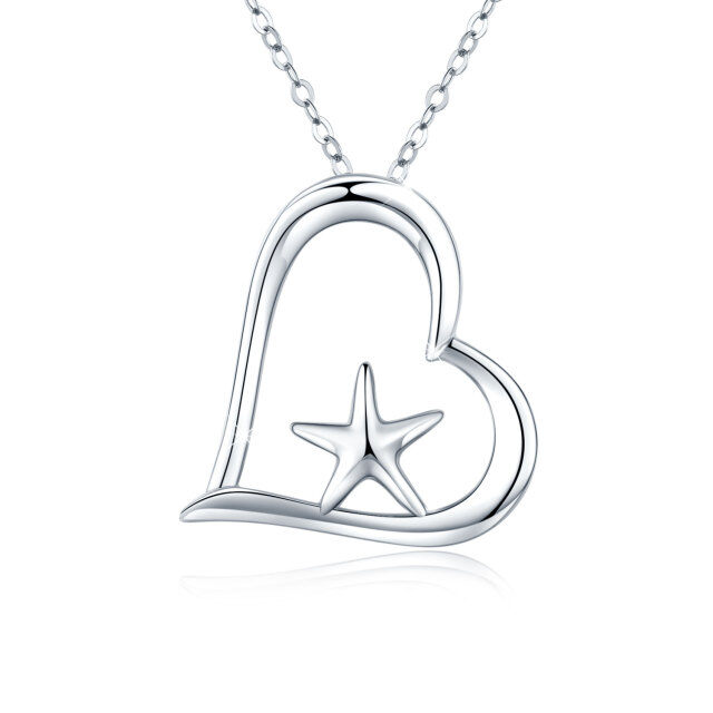 Sterling Silver Starfish & Heart Pendant Necklace-7