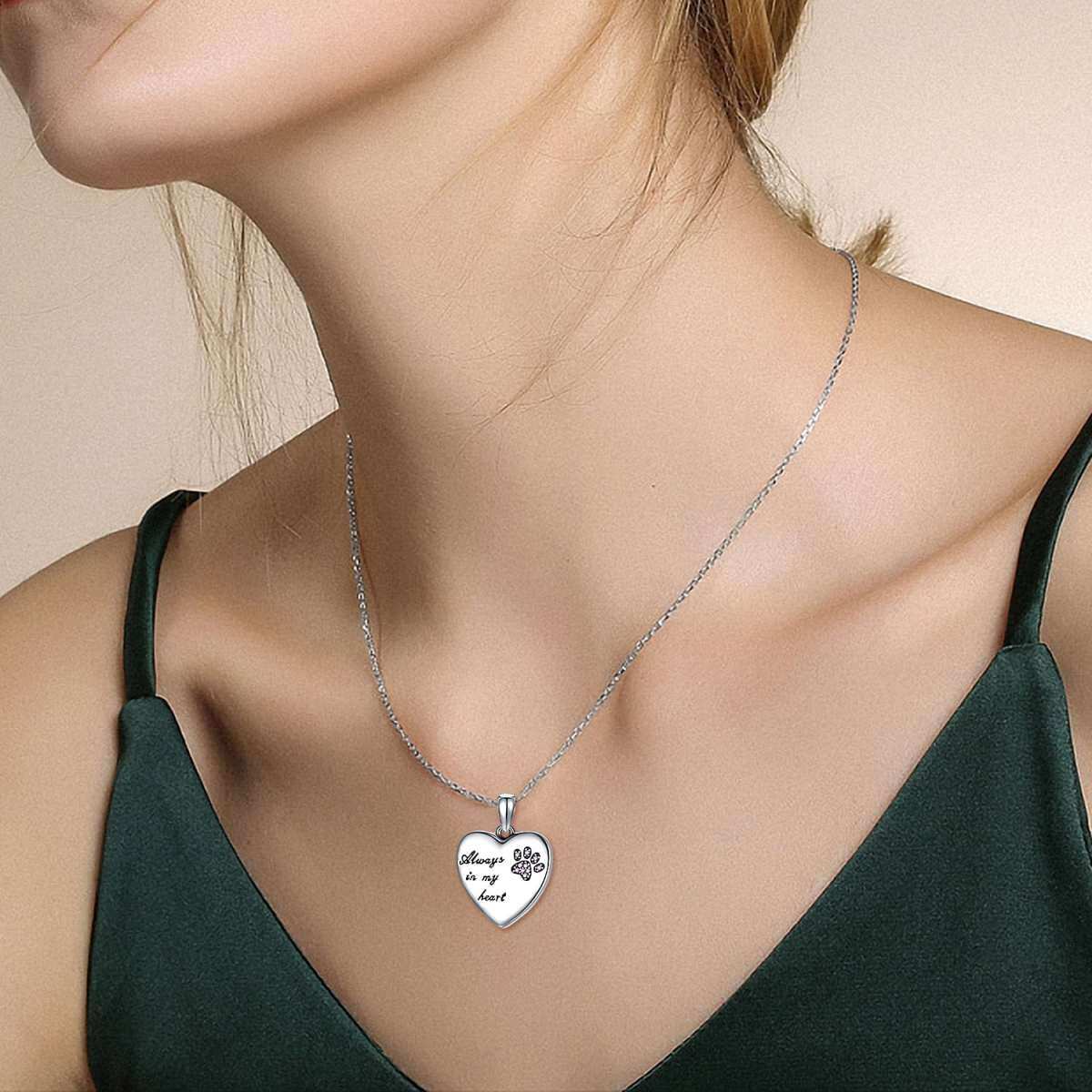 Collier en argent sterling avec mot gravé en Zircon Paw Urn-2