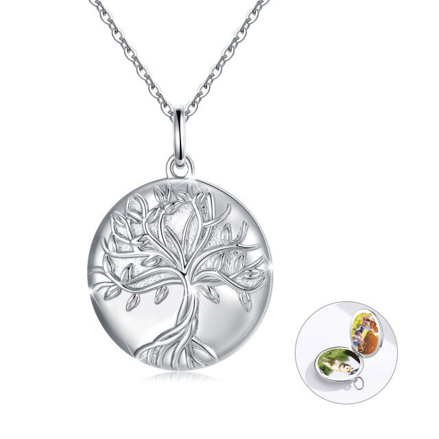 Sterling Silver Tree Of Life Round Pendant Personalized Photo Locket Necklace-6