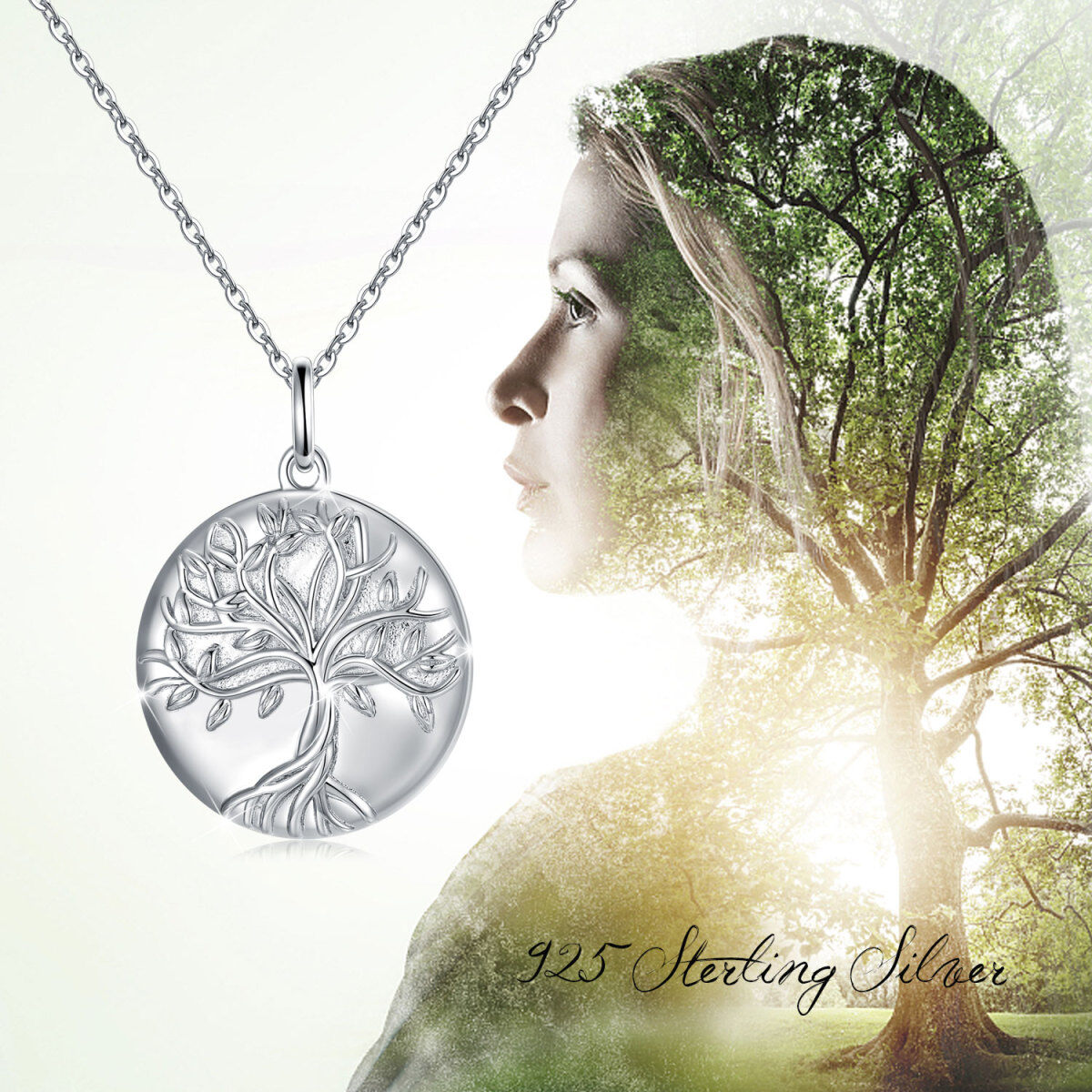 Sterling Silber Baum des Lebens Runde Anhänger personalisierte Foto Medaillon Halskette-8