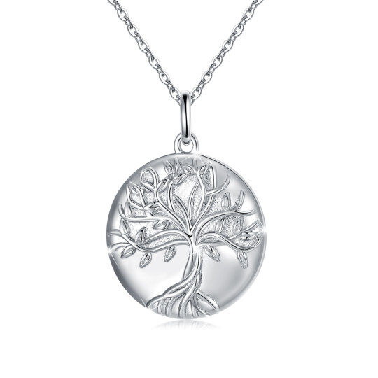 Colar de prata esterlina com pingente redondo da árvore da vida e medalhão de fotos personalizado