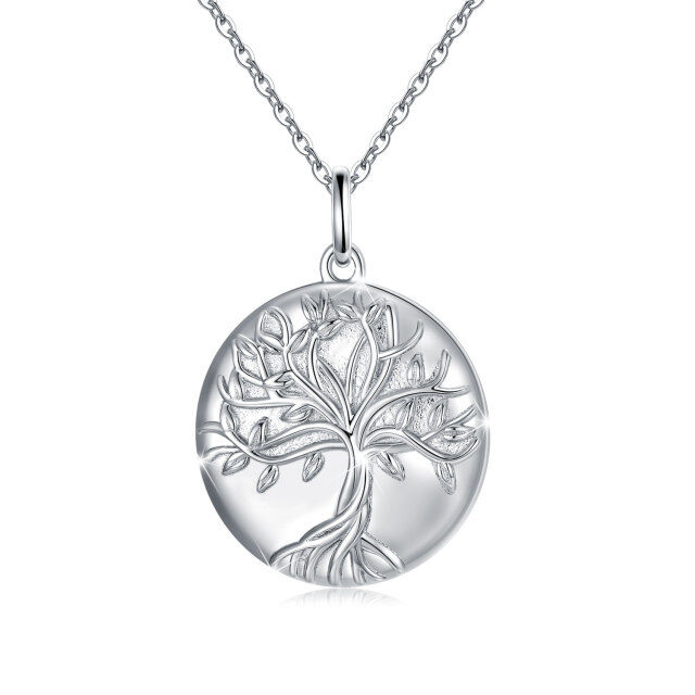 Sterling Silver Tree Of Life Round Pendant Personalized Photo Locket Necklace-1