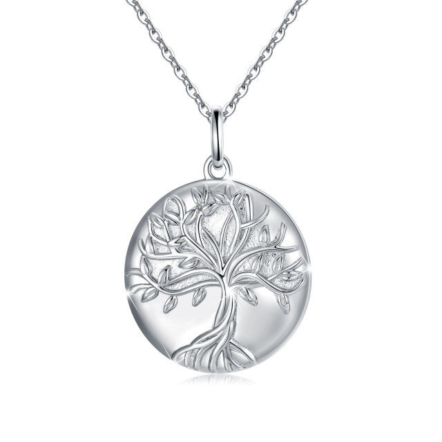 Pendentif rond en argent sterling arbre de vie Collier porte-photo personnalisé-0