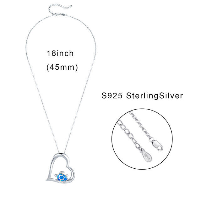 Sterling Silver Opal Sea Turtle & Heart Pendant Necklace-4