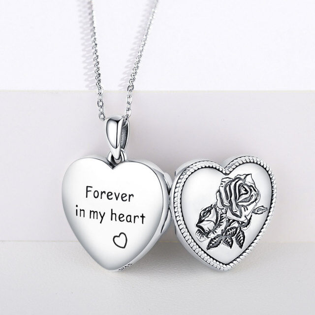 Sterling Silver Rose & Heart Personalized Photo Locket Necklace Engraving Forever in My Heart-4