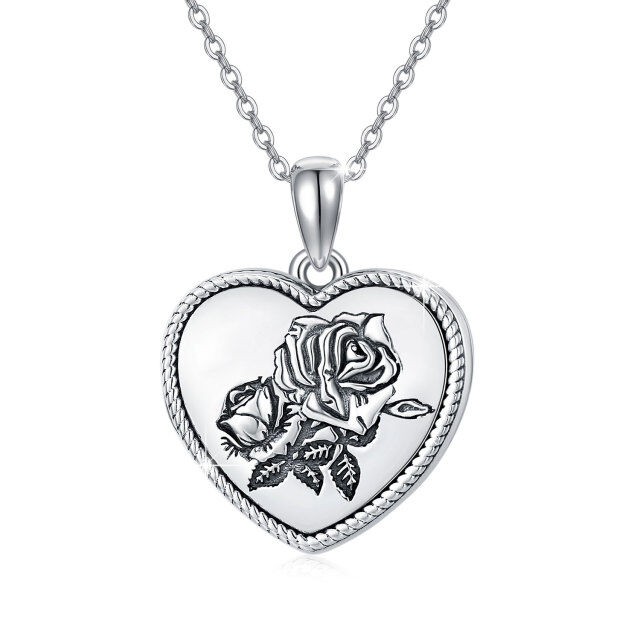 Collar Portafotos Personalizado Rosa y Corazón en Plata de Ley Grabado Forever in My Heart-5